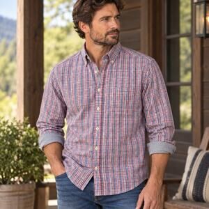 Pendleton Oxford Cloth Men’s Plaid Button Down Shirt Pink Blue Preppy Classic M